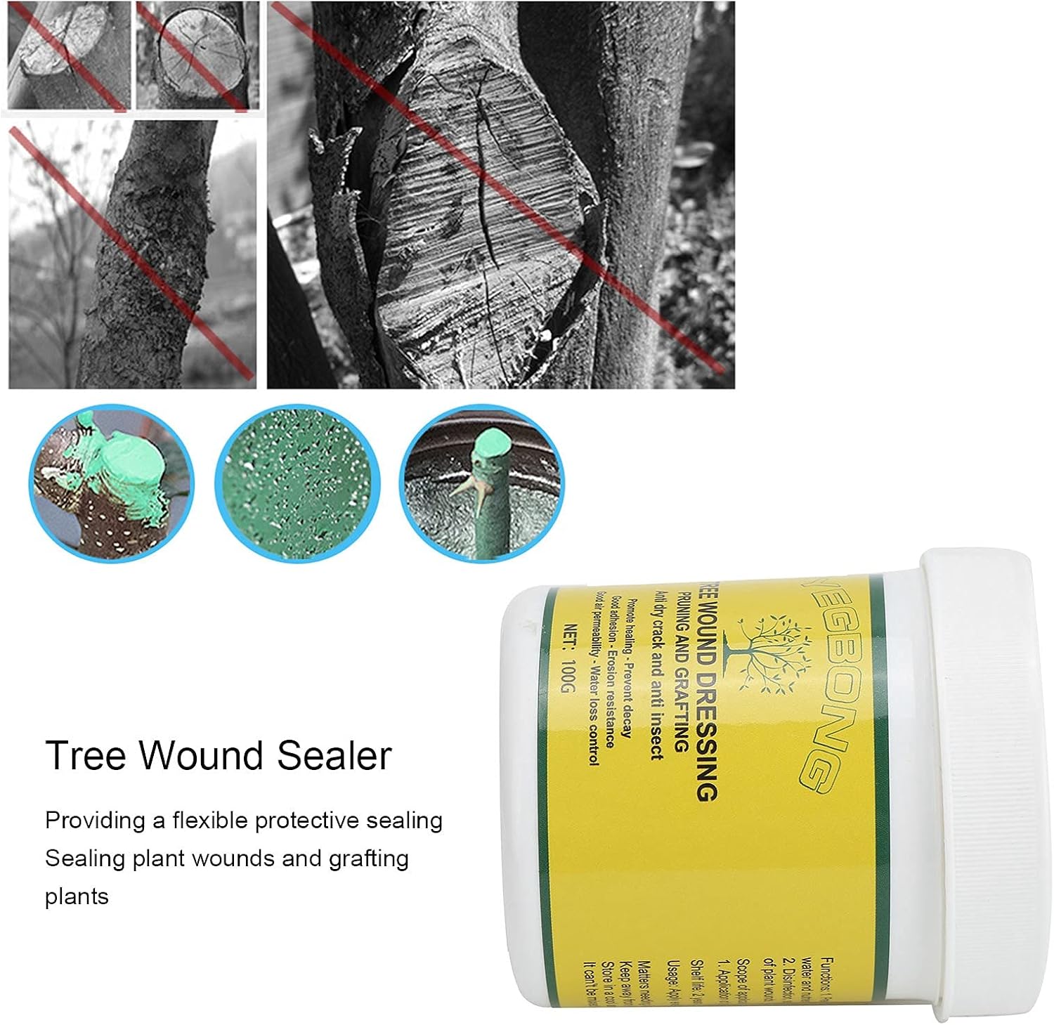 Alvinlite 300g Tree Wound Pruning Sealer with Brush, Tree Wound Dressing for Pruned and Damaged Trees, Tree Shrub Seal Repair Paste, Ready to Use Protective Seal for Trees, Shrubs