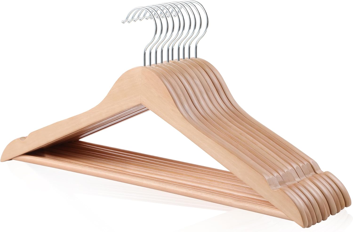 Amazon Basics Wood Suit Clothes Hangers, 10-Pack, 44 cm, Natural Amazon Basics Wood Suit Clothes Hangers, 10-Pack, 44 cm, Natural