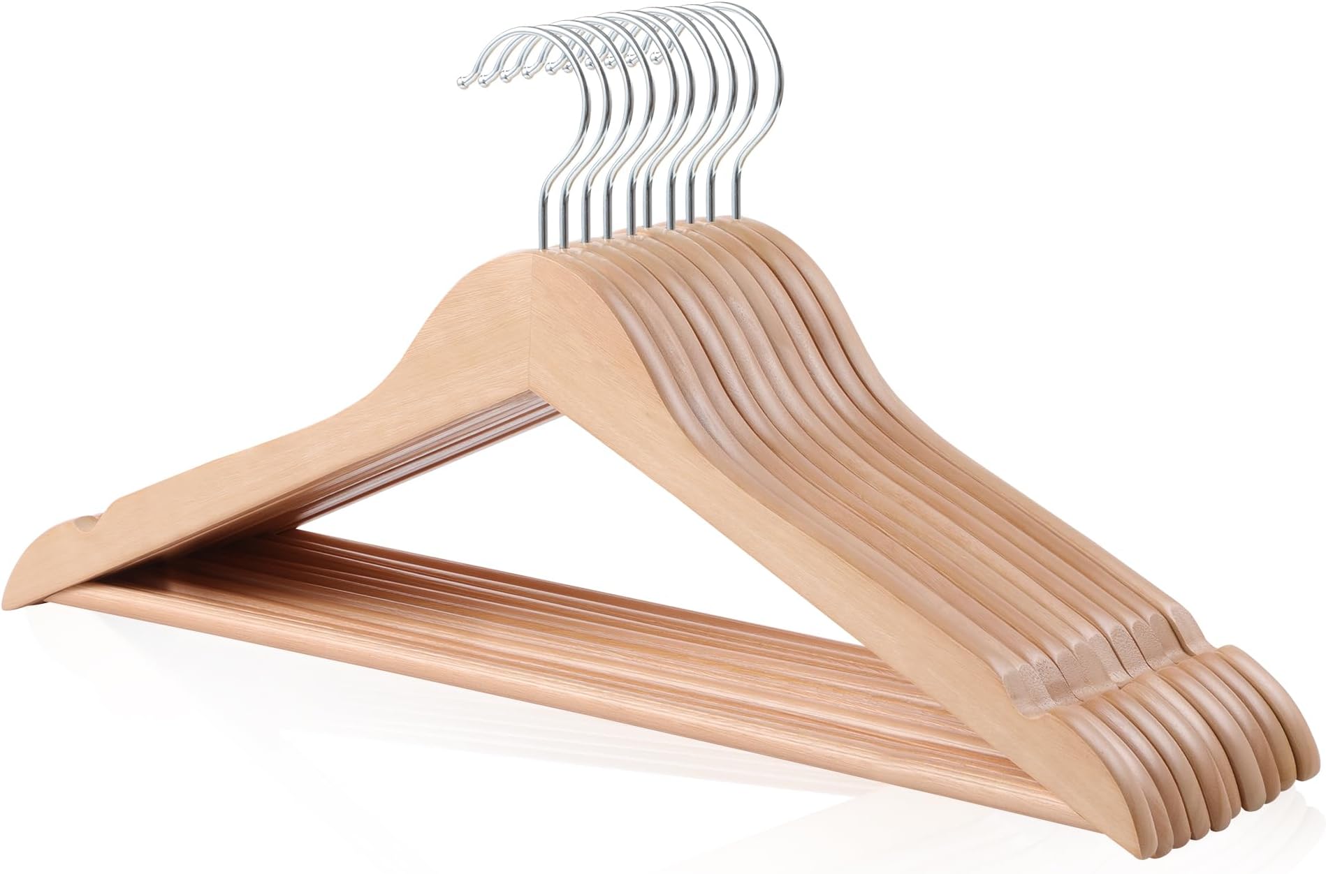 Amazon Basics Wood Suit Clothes Hangers, 10-Pack, 44 cm, Natural