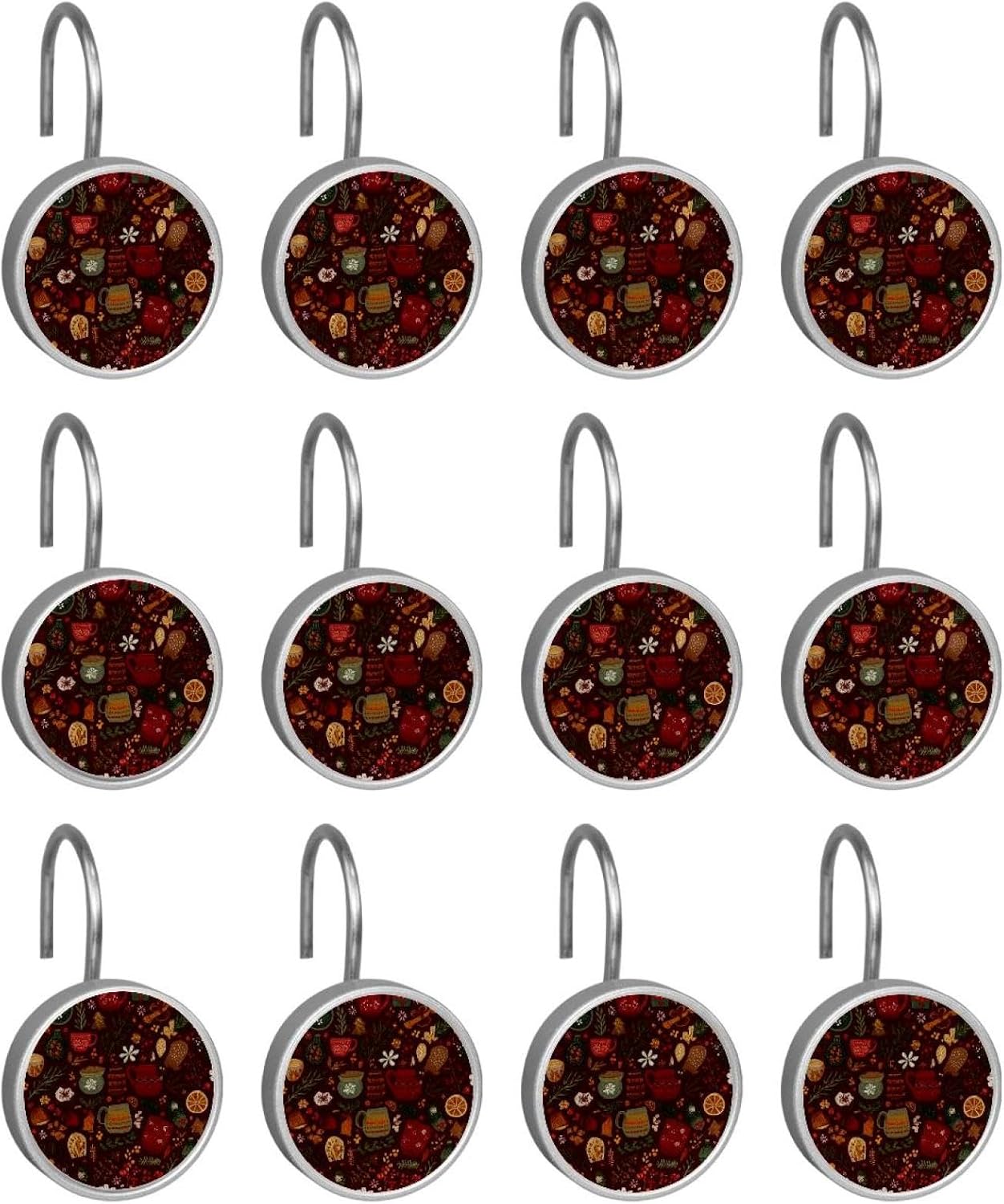 Warm Christmas Pattern (2) Shower Curtain Hooks, Rustproof Shower Curtain Rings for Bathroom, Stainless Steel Shower Hooks for Shower Curtain Rod, Decorative Shower Curtain Hangers Set of 12