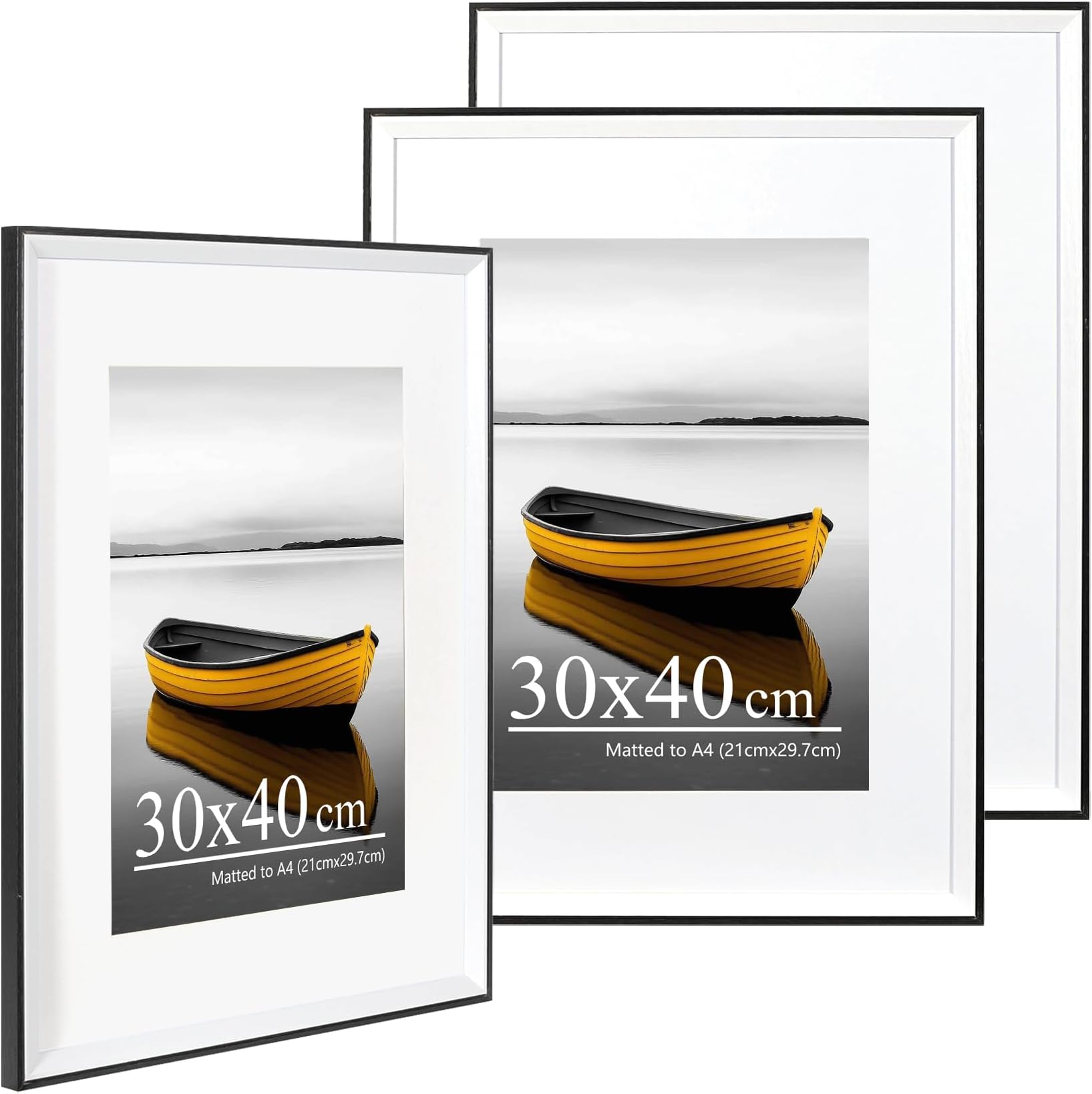 Black white Two Tone Picture Frame 30×40cm with A4 Mount,Set of 3,photo frame with acrylic glass,30×40cm Frame,Poster Frame, certificate frame,Wall Mountable