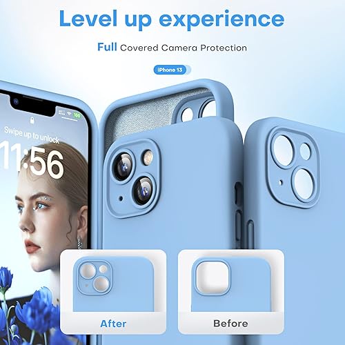 Miniatura 4 de HATOSHI Funda para iPhone 13, silicona líquida mejorada protección de cámara con 2 protectores de pantalla, forro de microfibra suave antiarañazos,