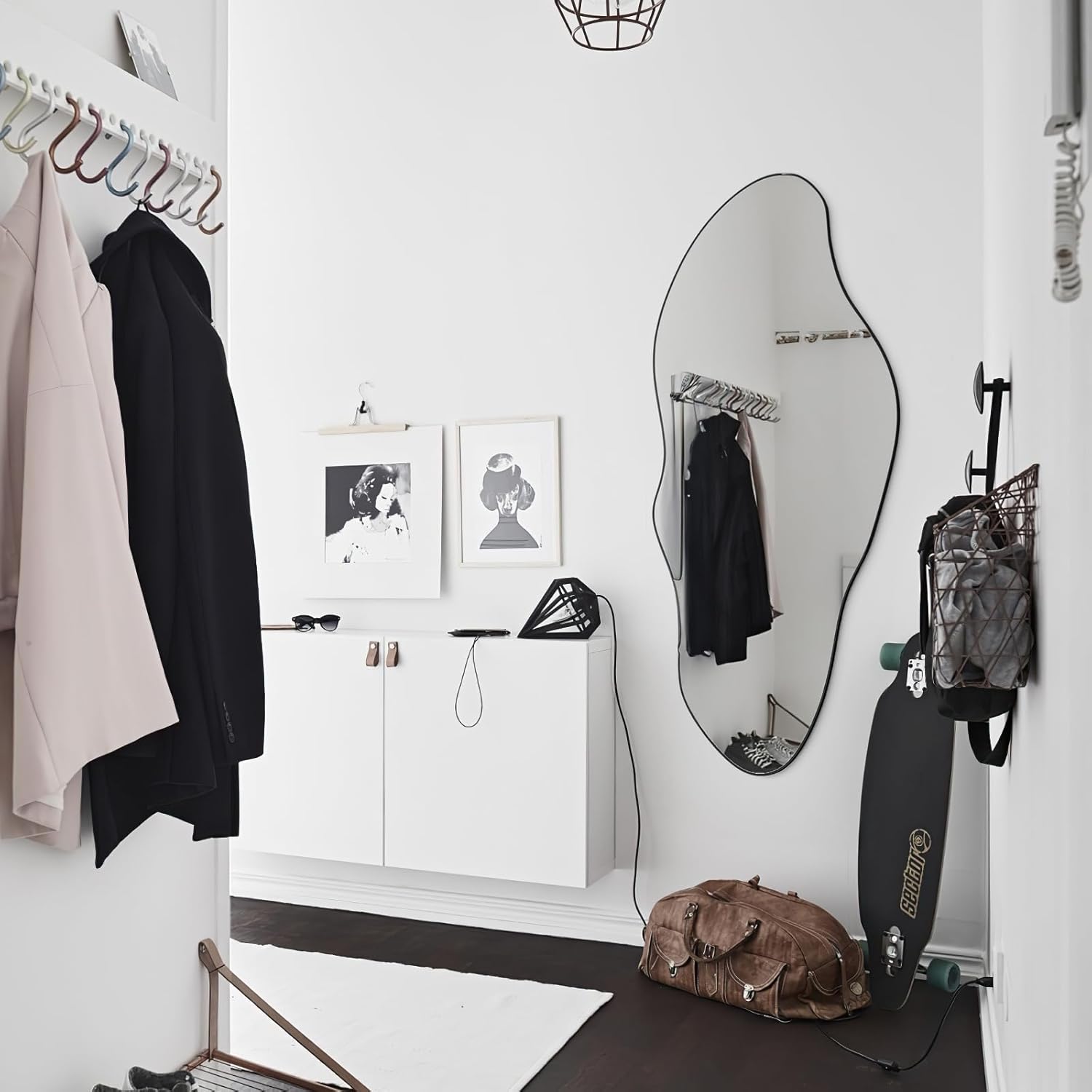 Black Irregular Full Length Mirror,20"x47" Farmhouse Wooden Asymmetrical Full Body Wall Mirror for Bathroom, Living Room, Bedroom, Entryway Hanging Horizontal/Vertical