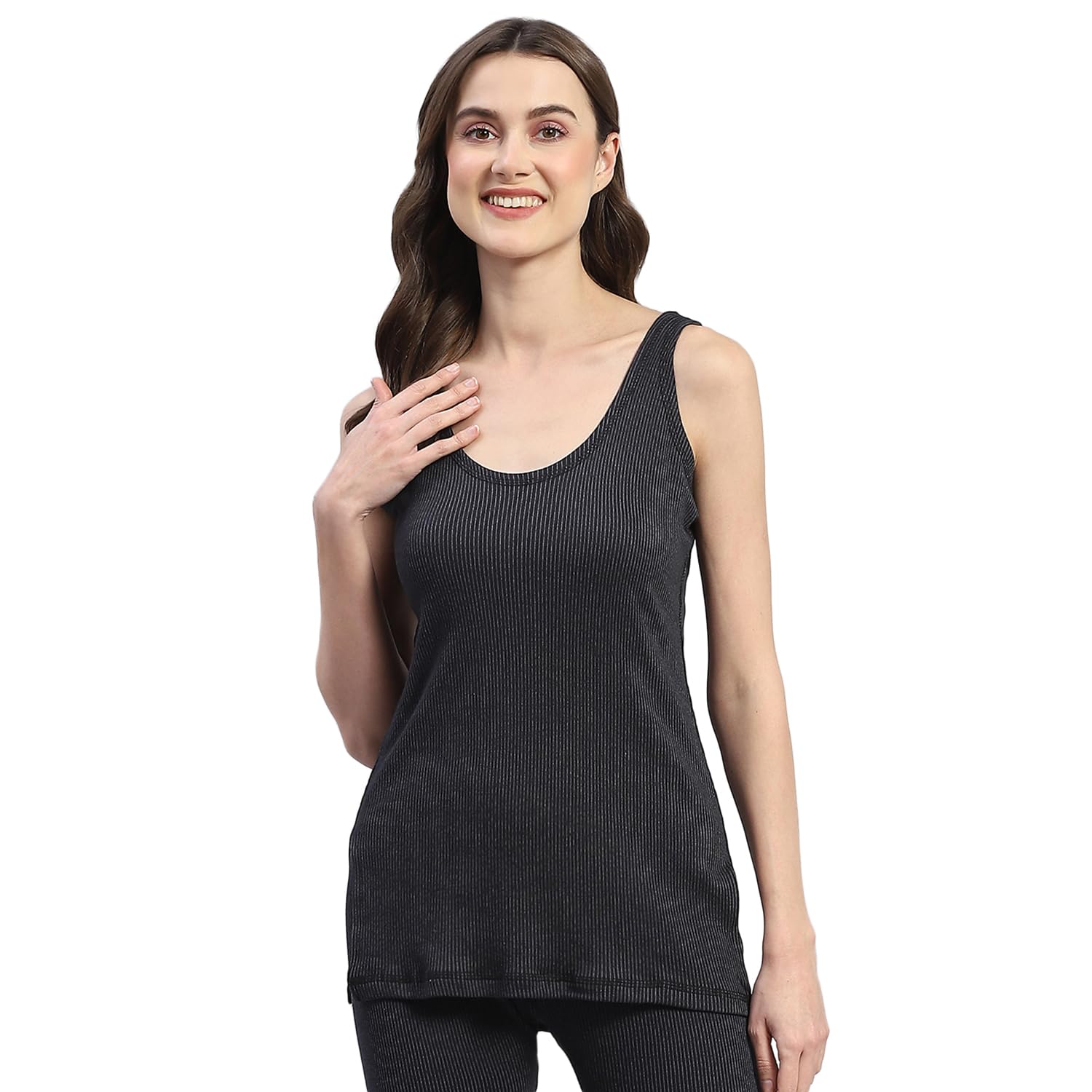 Womens Solid Round Neck Sleeveless Thermal Vest (6240BL3BL)-image-9