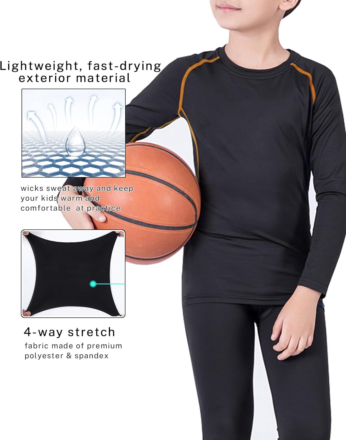 2 Pack Youth Boys & Girls Long Sleeve Compression Shirts Sports Base Layer for Kids Cold Gear - Image 2