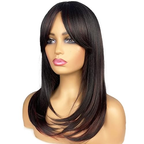 Miniatura 7 de MIMISERVICE Pelucas largas de color marrón claro para mujer, pelucas de cabello de raíces oscuras con flequillo, peluca sintética de longitud de