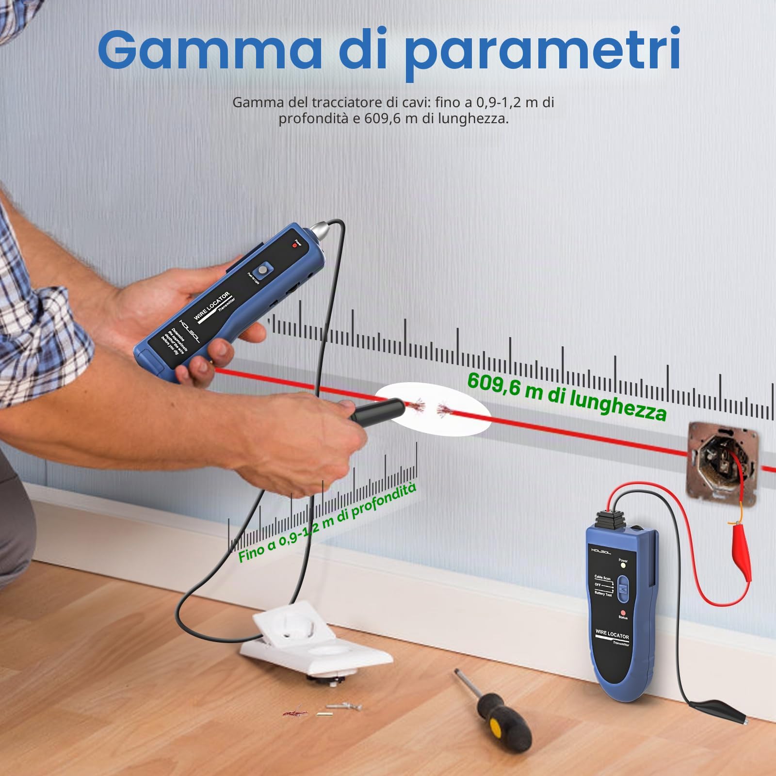Tester per cavi sotto terra F02 Pro per trovare fili e fili di controllo, filo di recinzione per animali domestici, dotato di batteria ricaricabile da 1100 mAh