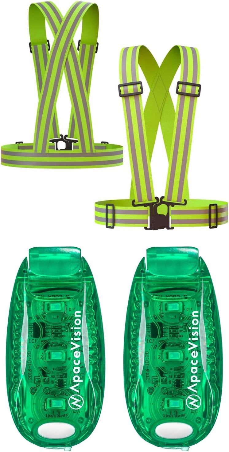 Apace Vision Green Reflective Vest + Green EverLightFX USB Safety Lights