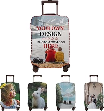 review YSDBPAY Custom Luggage Cover Personalized Your Own Photo Text Name Suitcase Cover Elastic Washable Luggage Protector for Travel Business Trip (S)