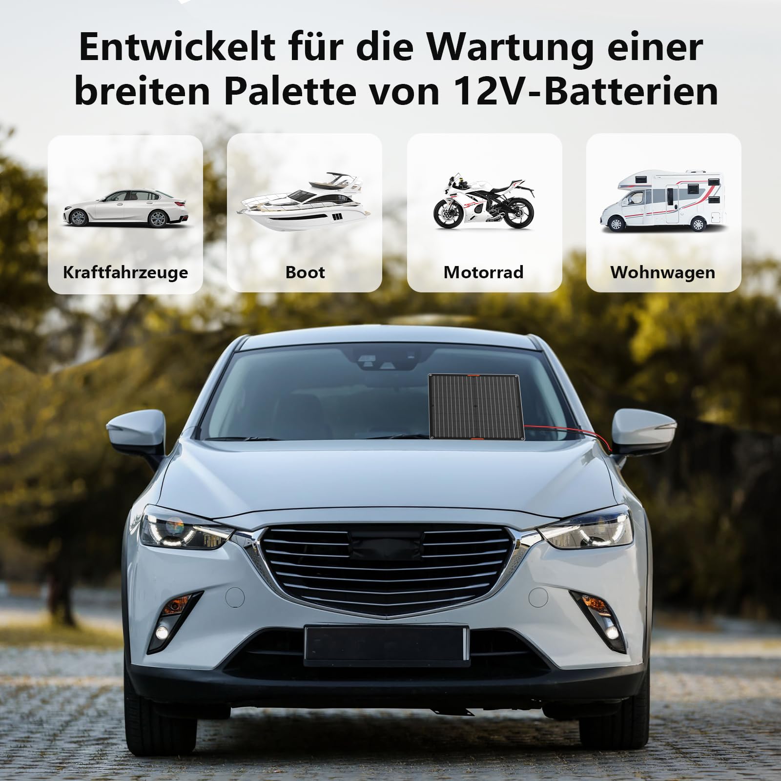 Solarpanel 30W 12V Solar-Autobatterie-Ladegerät wasserdicht mit Zigarettenanzünder-Stecker & Krokodilklemme