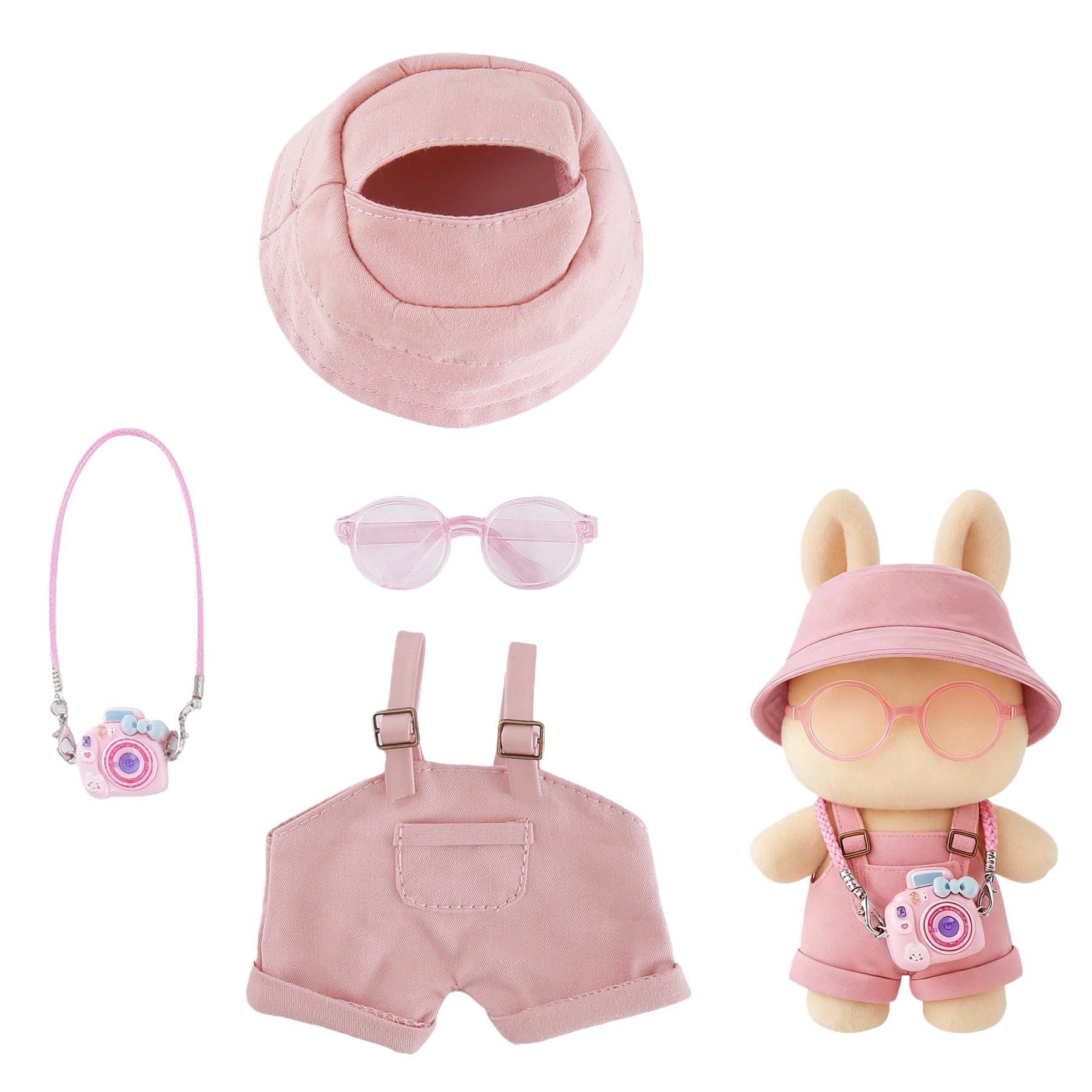 17cm Doll Clothes Set 4-Piece Outfits for Doll Pink Fashion Clothing for Plush Dolls Accessories with Glasses and Bucket Hat