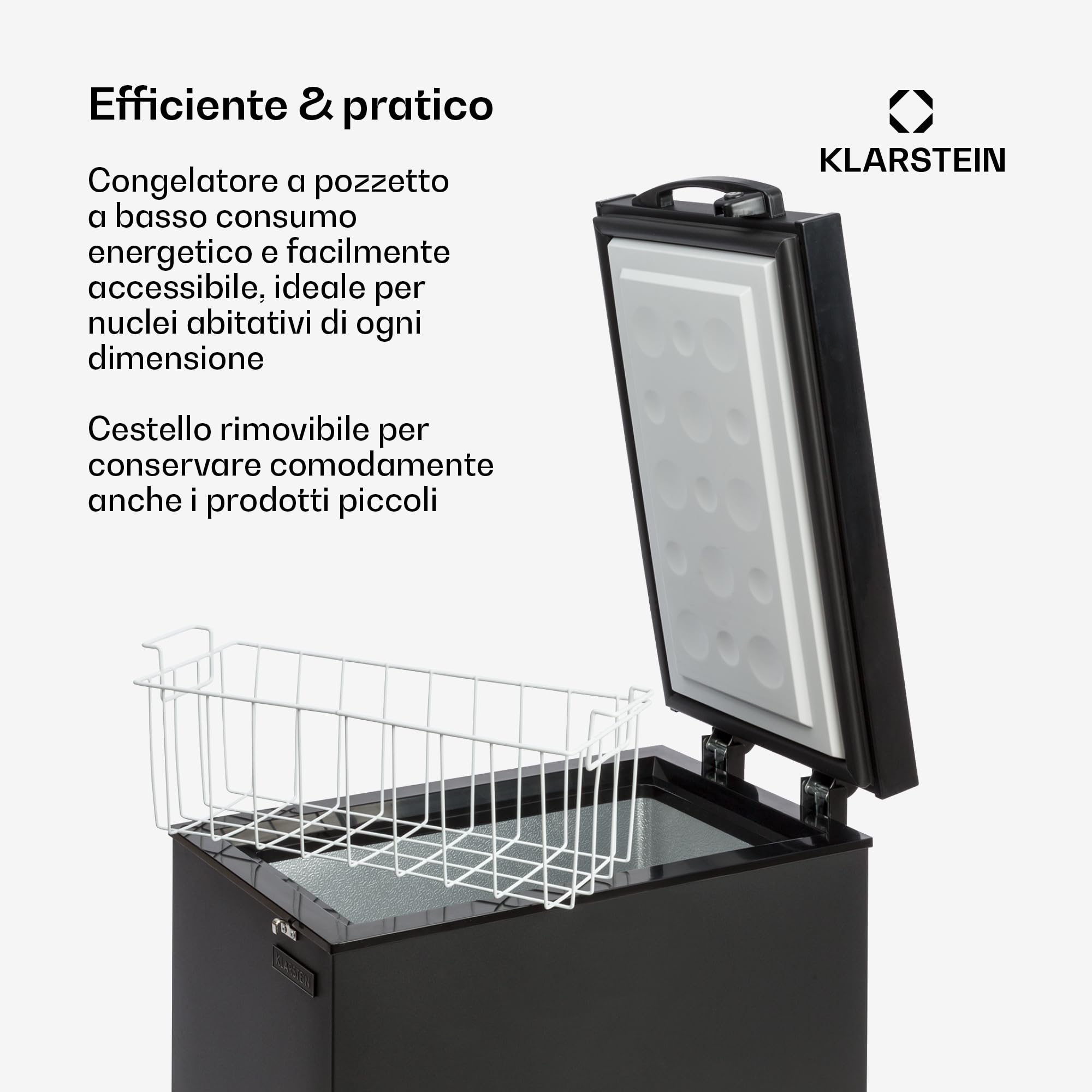Klarstein Mini Congelatore a Pozzetto Piccolo, Alta Efficienza Energetica, Mini Congelatore Piccolo a Pozzetto Compatto con Cestello Rimovibile, Mini Freezer Congelatore per Casa e Ufficio, 51L