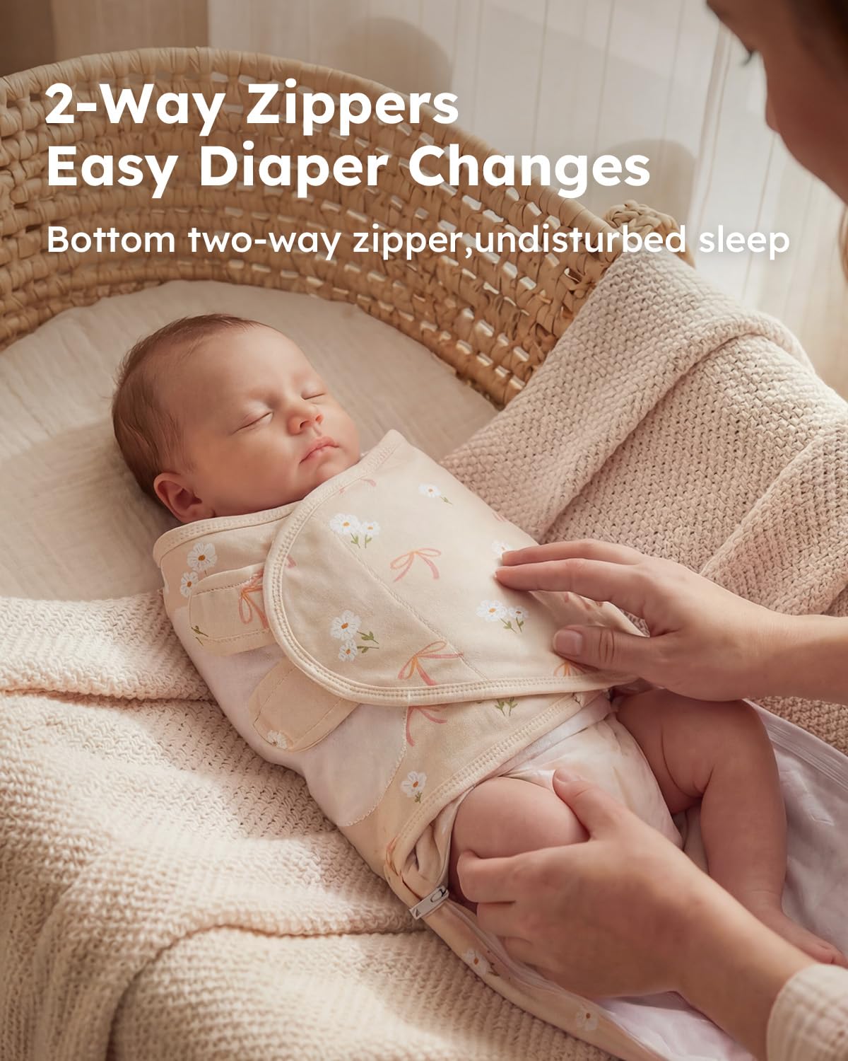 Yoofoss Baby Swaddles for Newborns 100% Organic Cotton, Adjustable Swaddle 0-3 Months 2 Zippers Newborn Swaddle Sack, Breathable Soft Durable Gradient Orange Floral 0-3 Months