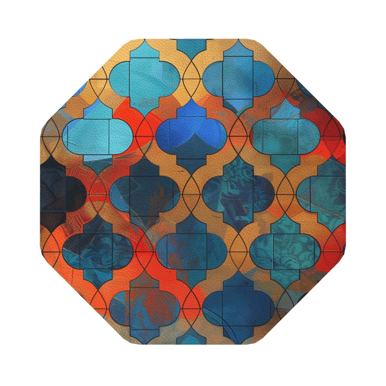Lattice Print Leather Coaster Set of 6, Octagon Coasters Table Decorative Coffee Cup Beverage Coasters Wine Beer Bar Coasters for Hot Drinks Table Protection