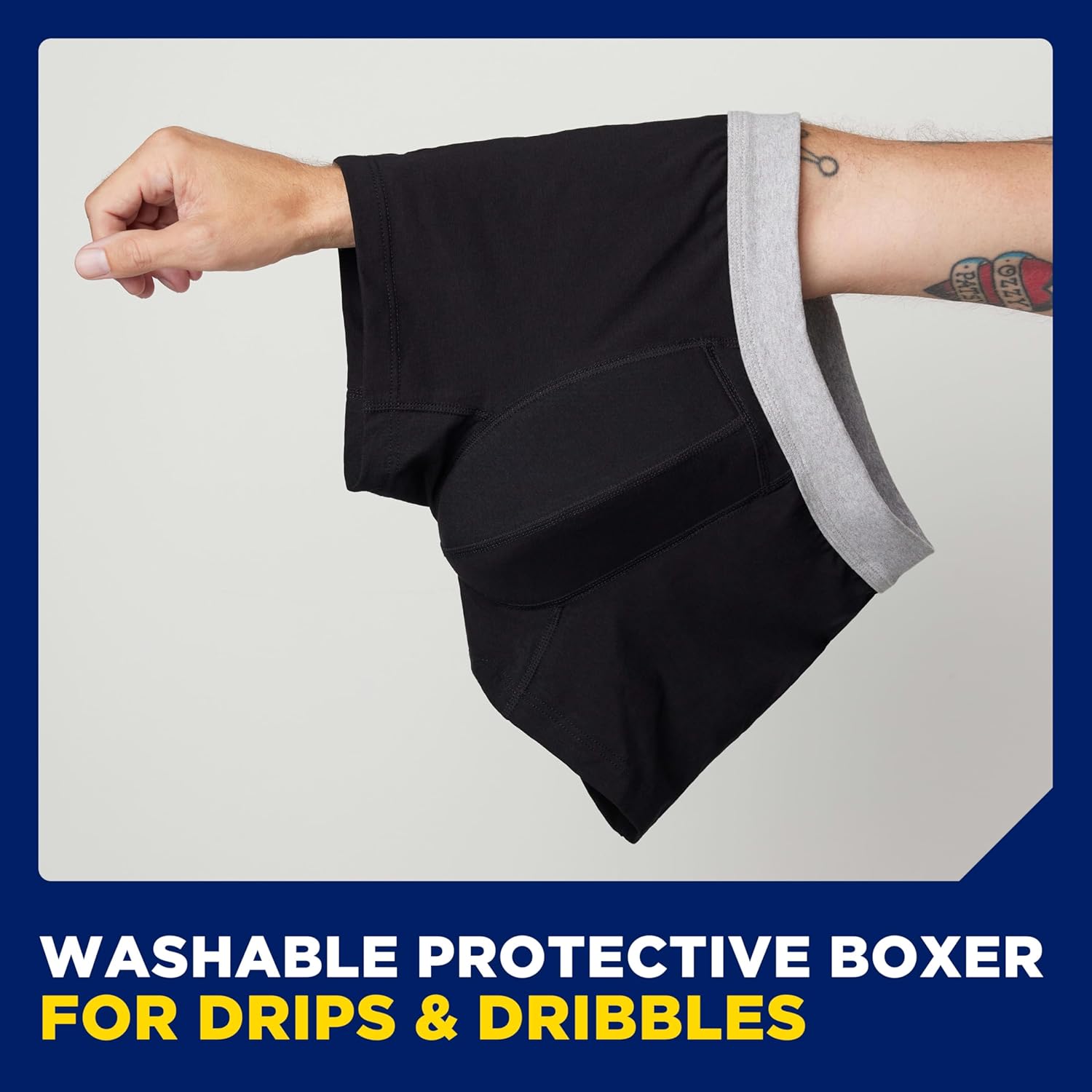 Tena Men's Washable Protective Boxers, Light Absorbency, Large, Black, 1 Count