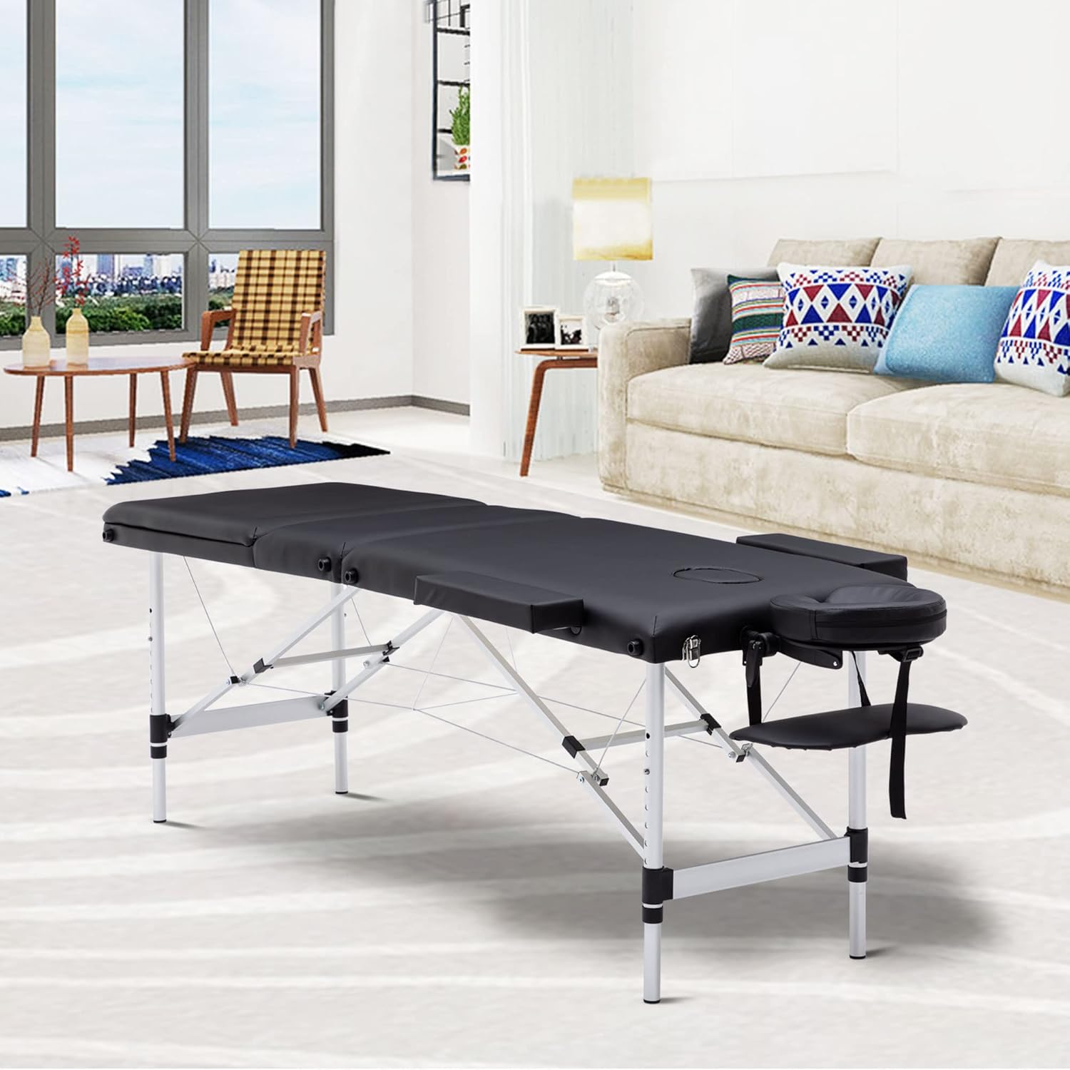 AWQM 72.4 Inch Massage Bed, with Carrying Case, 3 Folding Aluminum Frame,Height Adjustable, Massage Spa Tattoo Salon Bed,Black : Beauty & Personal Care