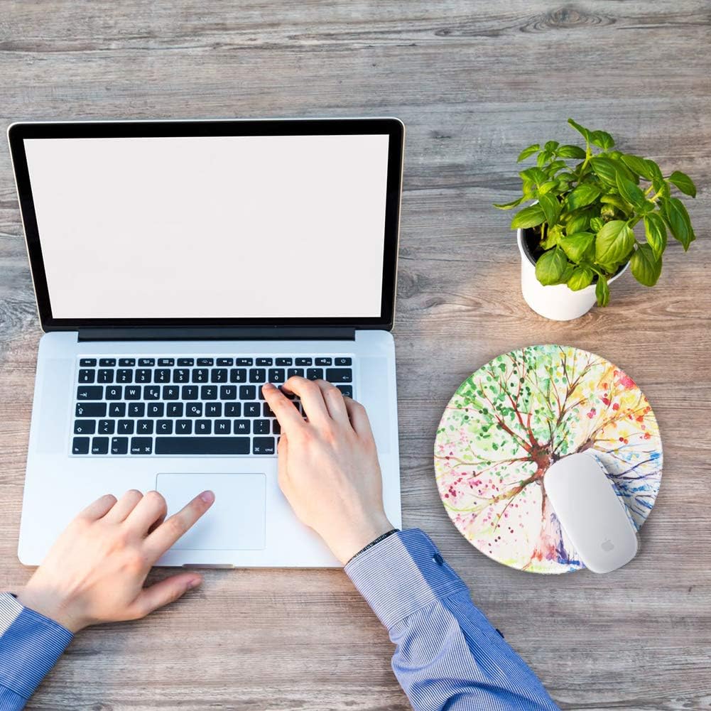 BOSOBO Mouse Pad, Personalized Round Mousepad, Small Mouse Mat with Designs, Customized Mouse Pad for Women Girls Office Dorm Computer Laptop Travel, 7.9 x 7.9 Inch (Tree of Life Colorful) : Office Products