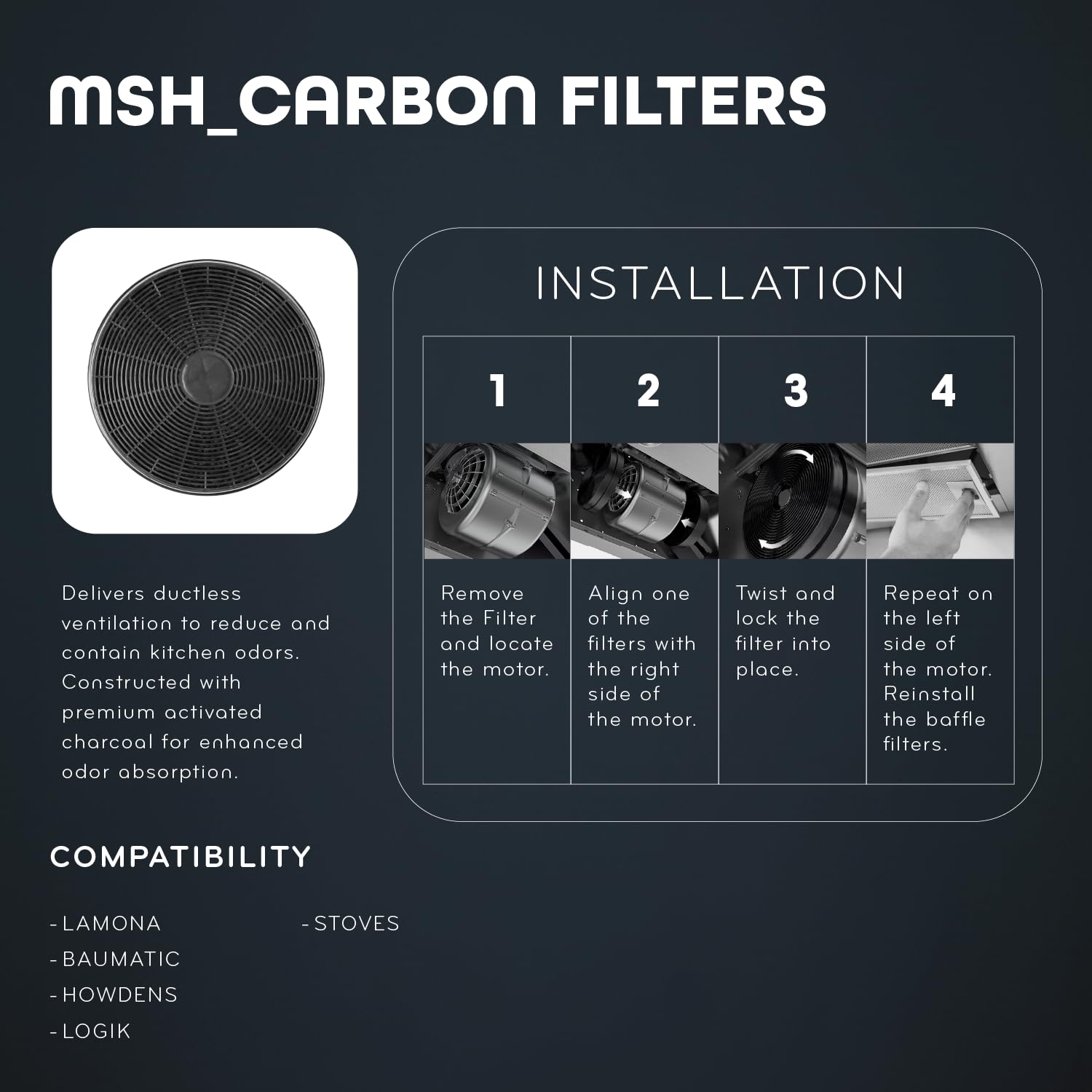 SPARES2GO Filtri A Carbone Per Cappa Aspiranti Lamona HJA2450 HJA2904 - Foto 7