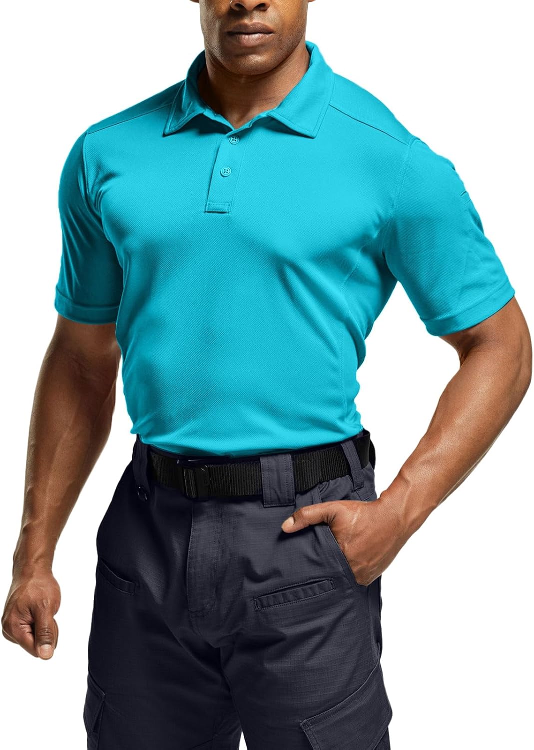 CQR Men's Polo Shirts, Tactical Short Sleeve Golf Performance Shirts, Lightweight Dry Fit UPF 50+ Pique - Image 2