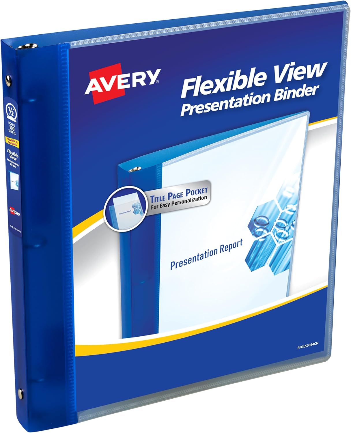 Avery Flexible View 3 Ring Binder, Clear Front Customizable Cover with Solid Back, 1/2 Inch Round Rings, 3 Clear/Blue Binders (17670)