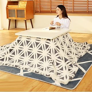 Mesa calefactora Mesa Kotatsu Tatami Notebook Bed Tray Table Mesa de Centro Plegable calentable con Manta + Mesa + tapete (Color: Blanco, tamaño: 75 * 75 cm) (Blanco 75 * 75 cm)