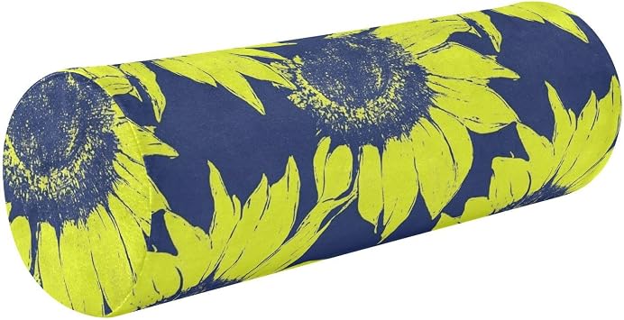 Sunflower Lime Green and Navy Blue Bolster Pillow Insert Therapedic Neck Roll Pillow Foam Round Pillow Memory Foam Cylinder Neck Support Car