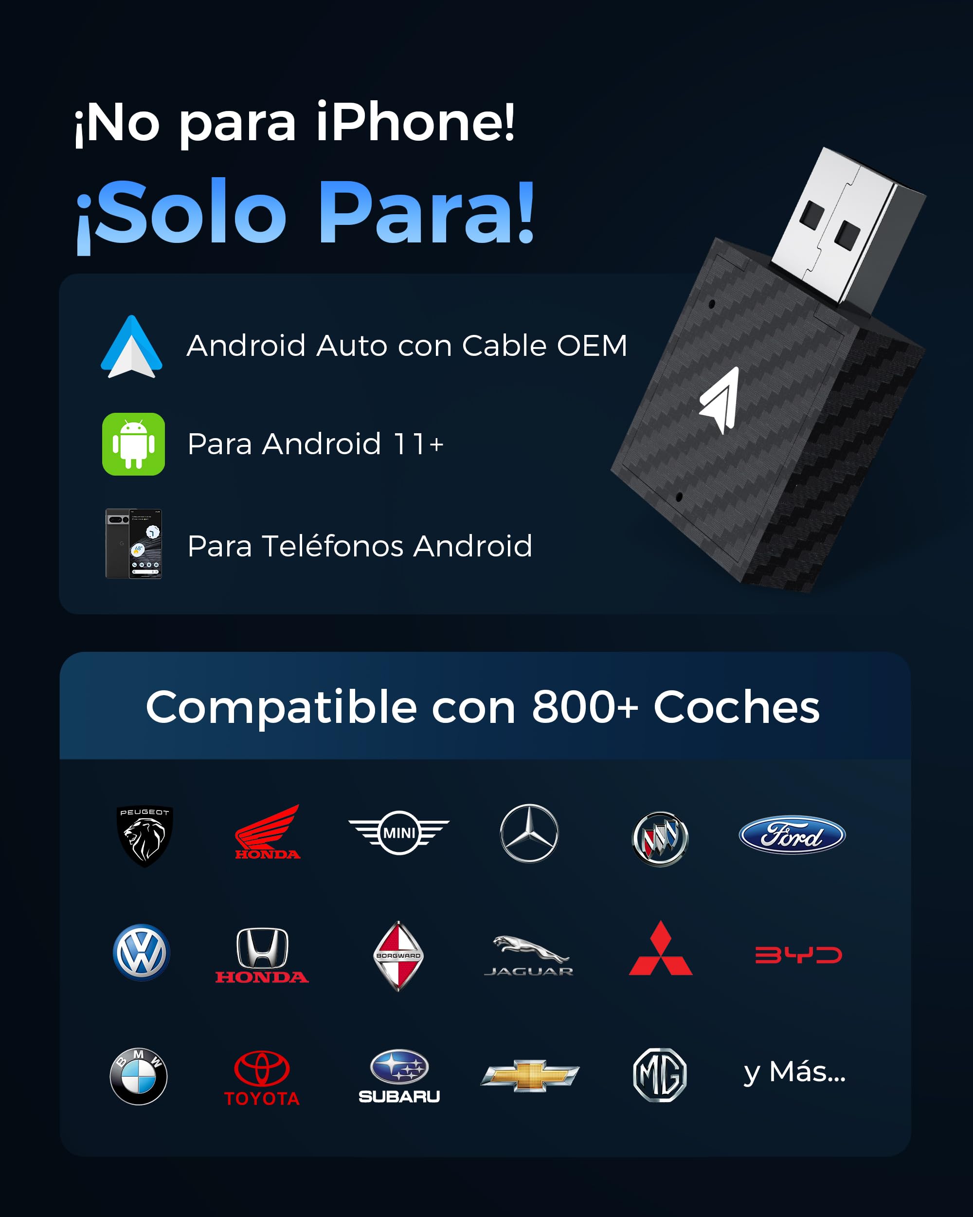 Adaptador Android Auto Inalámbrico, Bluetooth V5.3 Conexión Estable, 5.8GHz WiFi de Alta Velocidad, USB A/C, para Smartphone Android 11+, Convierte Conexión con Cable en Inalámbrica