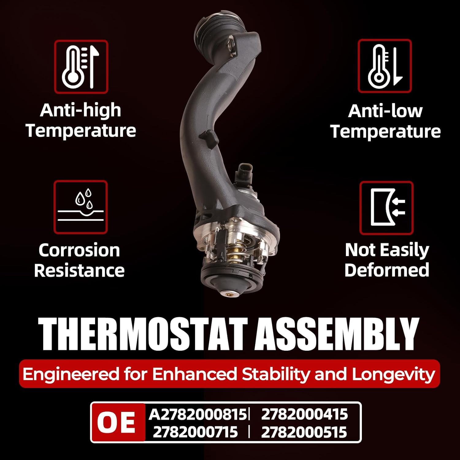 MITZONE Aluminum Coolant Thermostat Housing Assembly Compatible with 2011-2020 Mercedes Benz CL550 CLS550 E550 GL550 GLE550 GLS550 S550 ML550 SL550 ML500 S500 GL500 CL63 AMG E63 AMG 4.7L 5.5L V8 M278