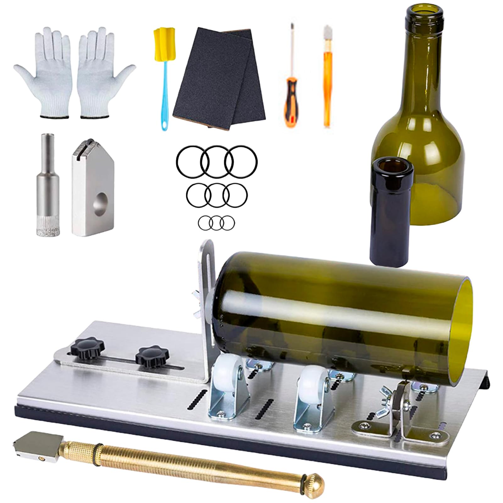 BORDEAG Set di Tagliabottiglie in Vetro, Tagliabottiglie per Bottiglie, Tagliabottiglie per Bicchieri da Vino, Kit Tagliabottiglie, Tagliabottiglie Fai-da-Te per Tagliare Bottiglie, Vino, Liquore
