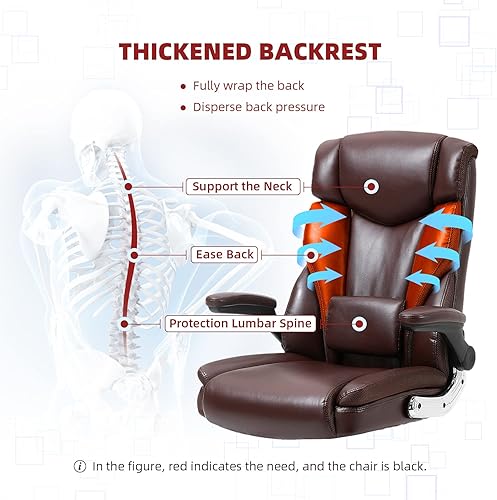 Miniatura 5 de YAMASORO Sillas de oficina ejecutivas ergonómicas de respaldo alto, sillas de escritorio de cuero marrón con ruedas y brazos abatibles, cómodas