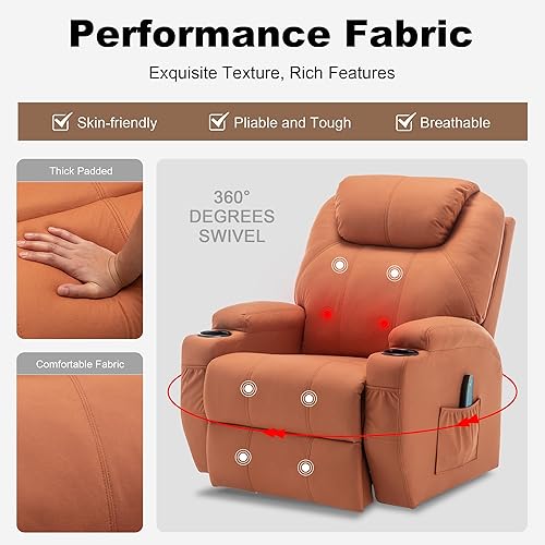 Miniatura 5 de Korser Silla reclinable, mecedora con masaje y calor, sillas reclinables giratorias de 360 para adultos, mecedora manual reclinable con control
