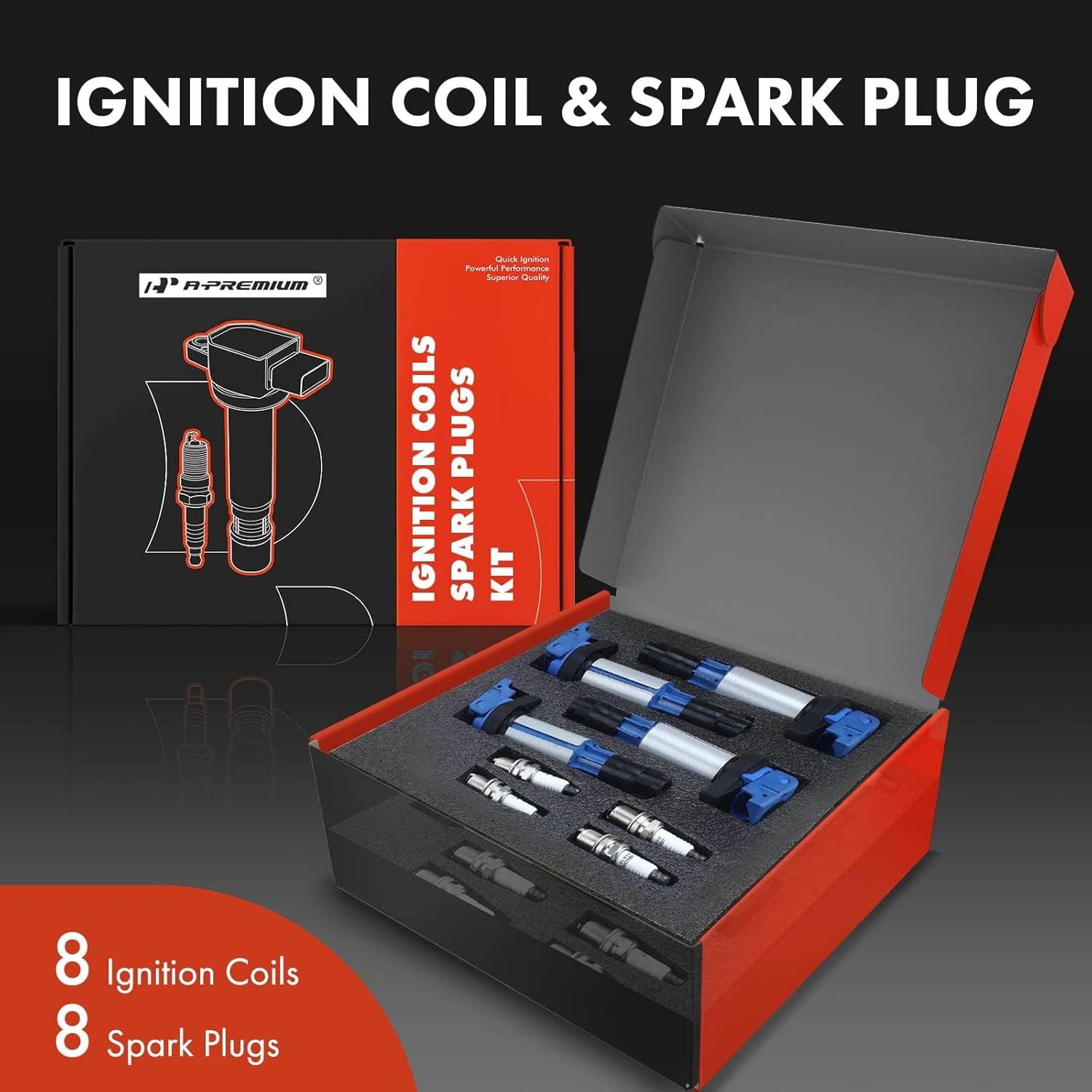 A-Premium Set of 8 Ignition Coil Pack and Iridium Spark Plugs Compatible with BMW 545i 645Ci 745i 745Li X5 Z8