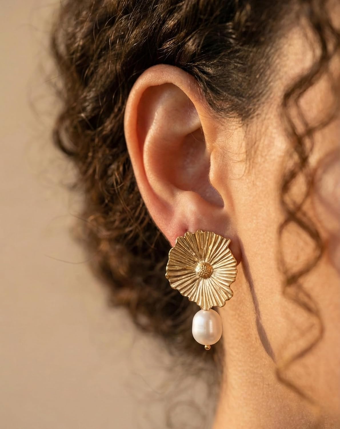 Gold Pearl Earrings for Women - 14K Gold Plated Vintage Statement Pearl Drop Dangle Earrings Fashion Trendy Wedding Jewelry Gifts - Image 3