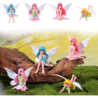 Tashce Fairy Figures Small, Fairy Garden Accessories, Pack of 4 Miniature Decoration | Miniatur Elfen und Feen Deko f&uuml;r Garte