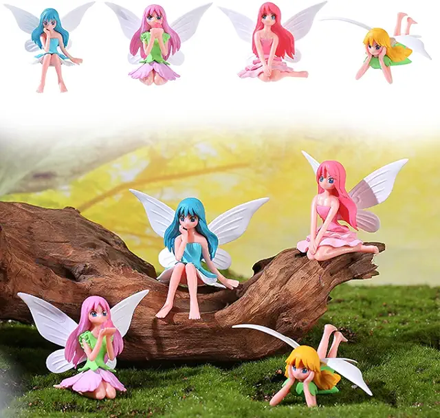 Elfen Figuren Garten Deko 4 Pack - Miniatur Feen für Garten, Kuchen & Feenhaus