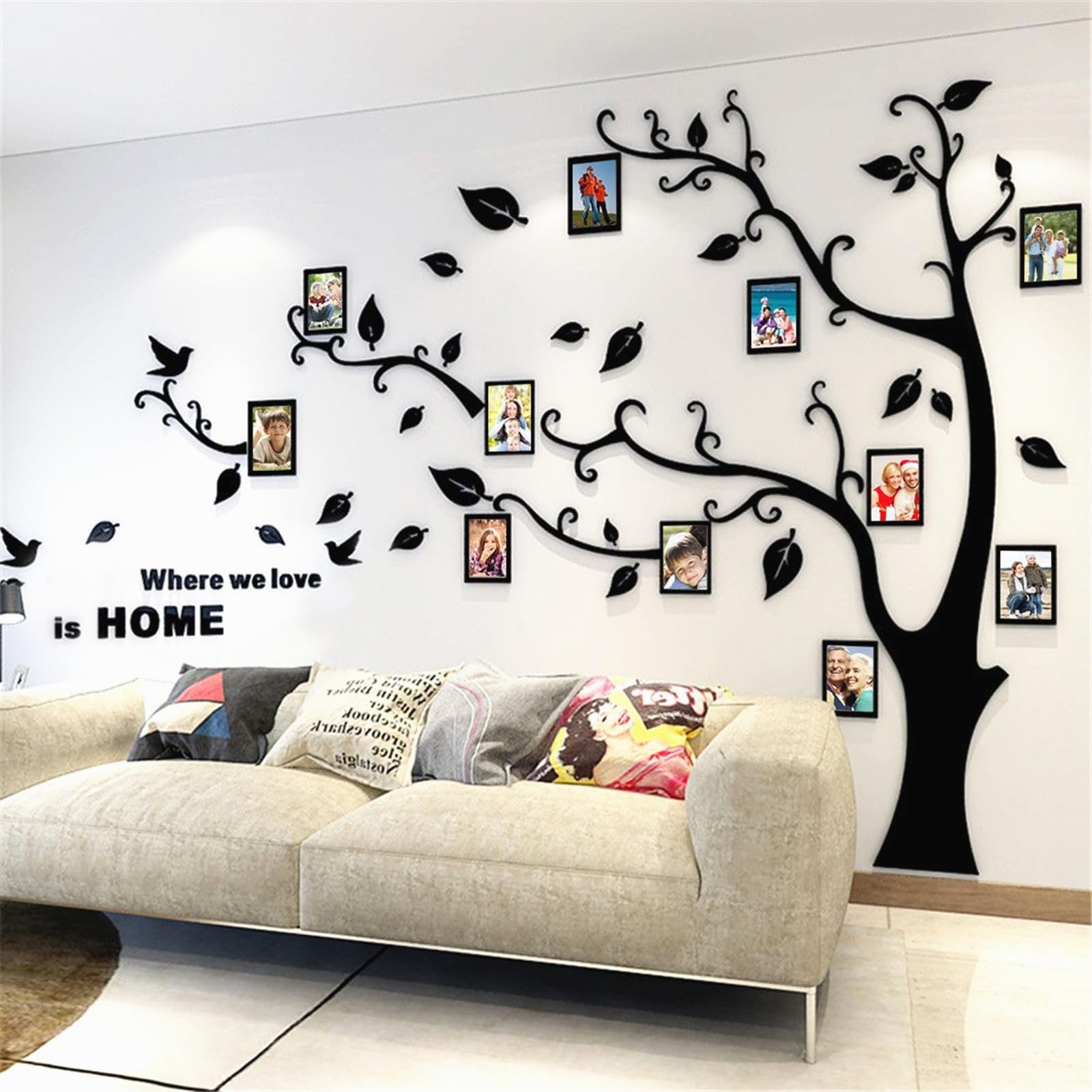 3D Tree Wall Stickers - DIY Photo Frame Tree Wall Decal Family Photo Frame Sticker Murals Wall Decor Living Room Bedroom TV Background Home Decorations (S:54 * 39in,Black Left)