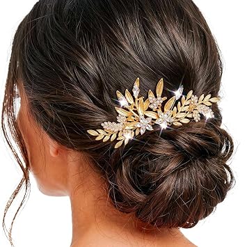 JEAIRTS Gold Leaf Bridal Hair Comb Rhinestone Wedding Hair Accessories for Brides