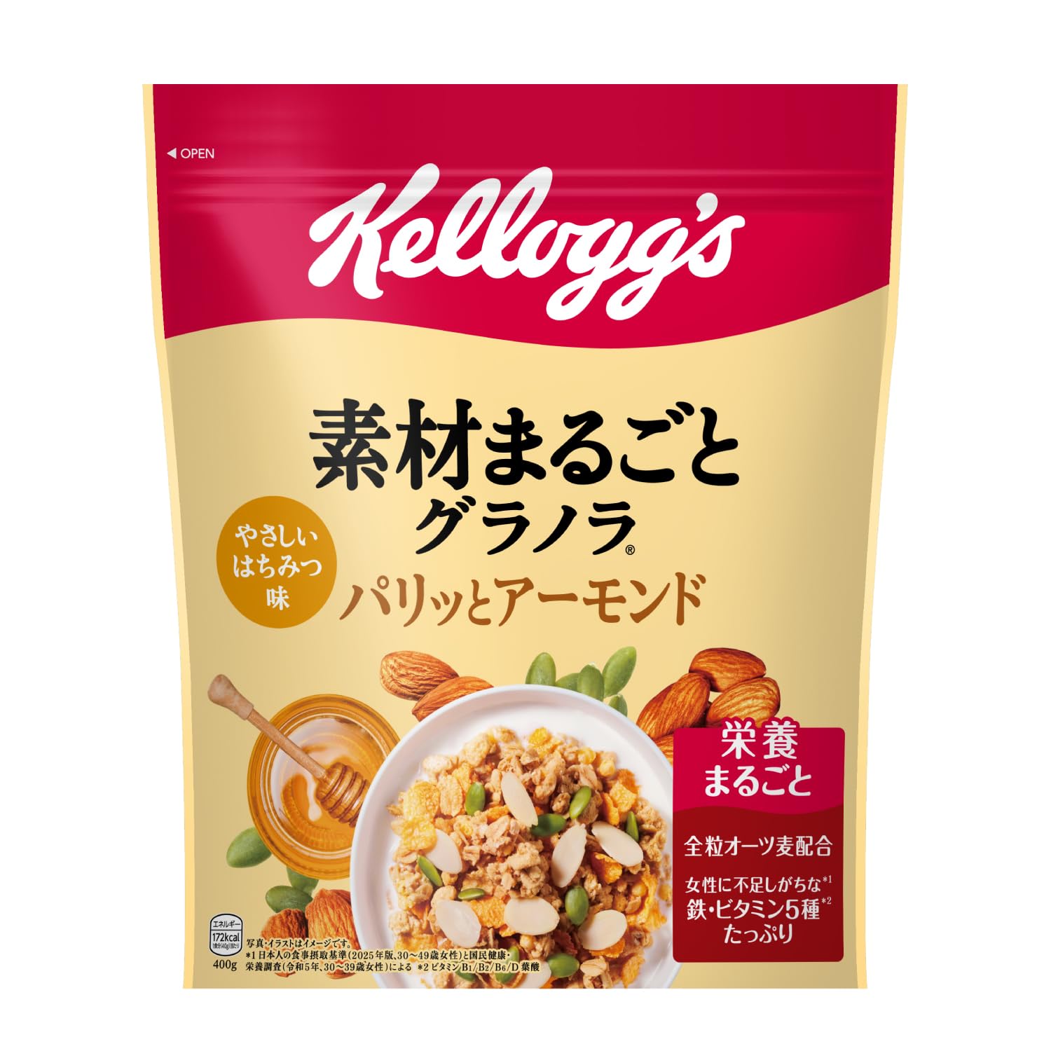 ケロッグ 素材まるごとグラノラパリッとアーモンドやさしいはちみつ味400g