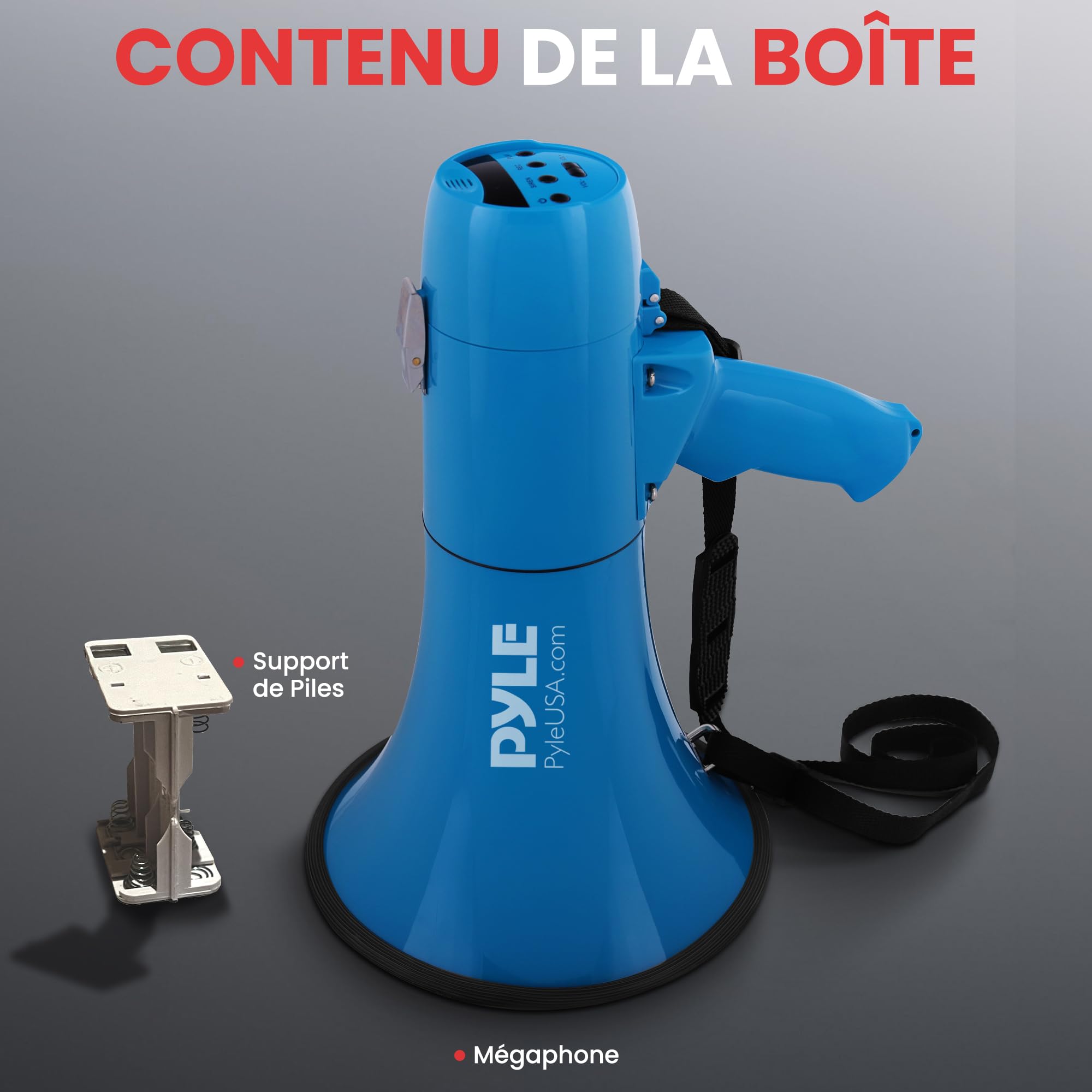Pyle Mégaphone - Haut-Parleur 40 W avec Sirène et Musique - Mégaphone Porte-Voix Portatif et Léger, Portée 670 m², pour Intérieur et Extérieur – Bleu