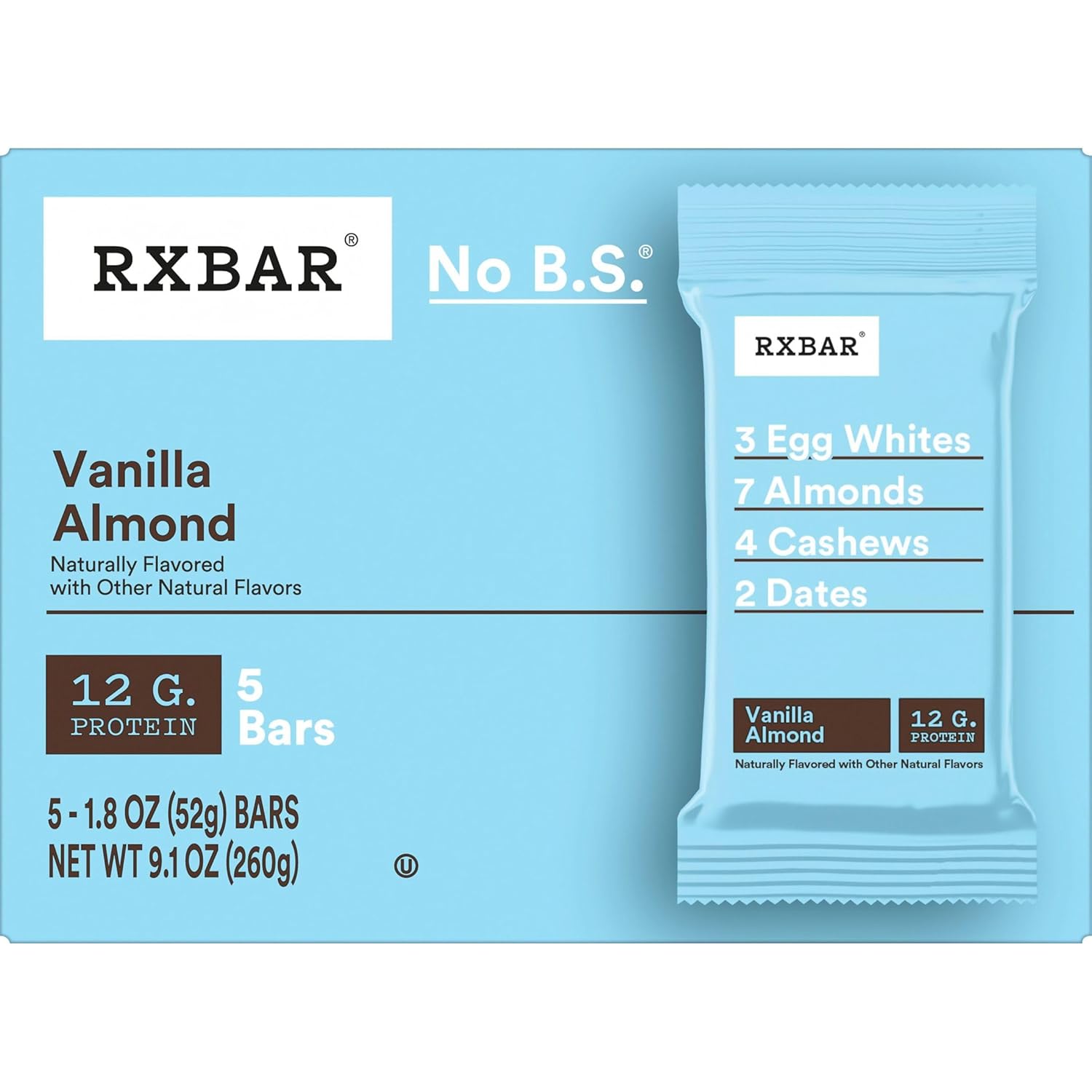 RXBAR Protein Bars, 12g Protein, Gluten Free Snacks, Vanilla Almond (6 Boxes, 30 Bars)