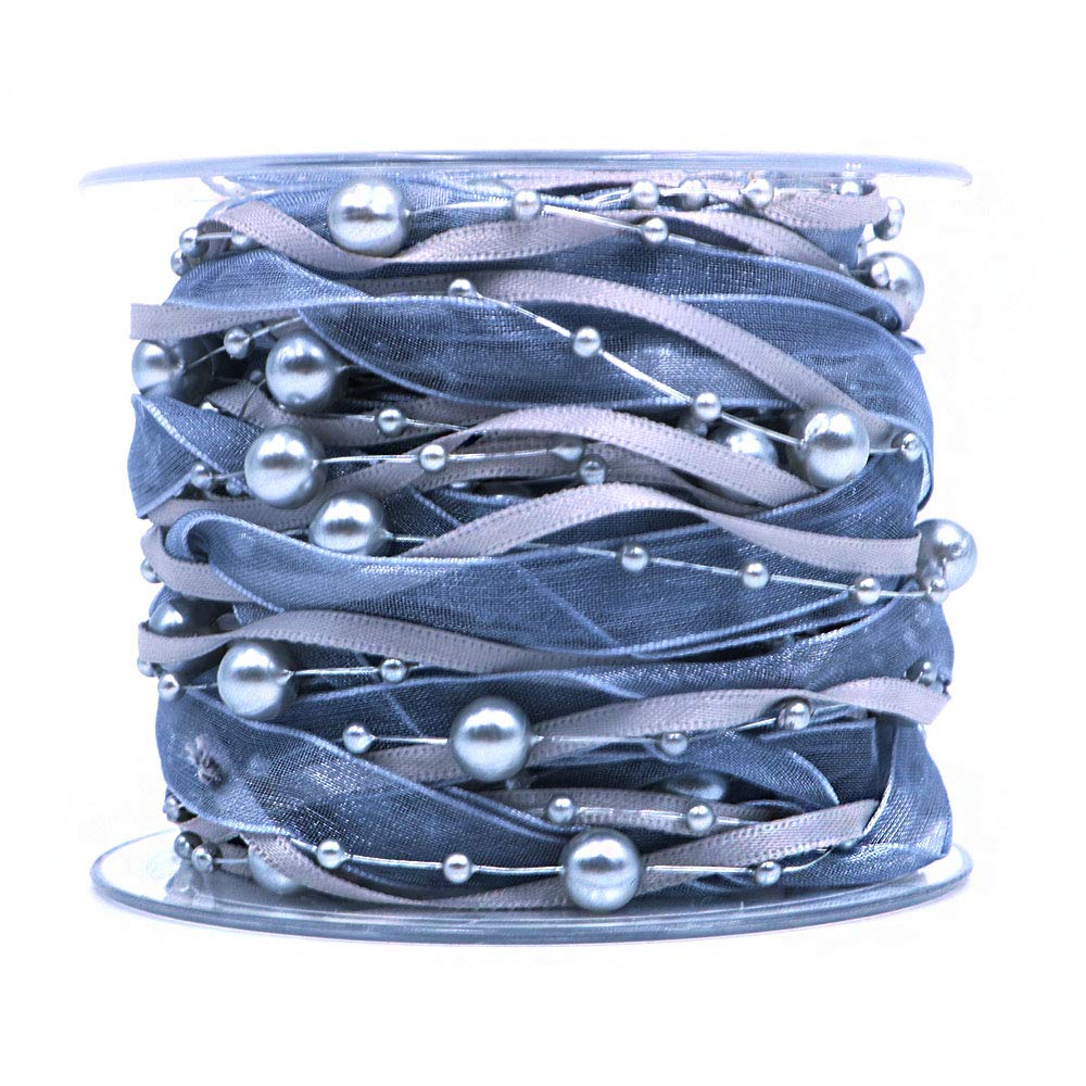 ANCLLO Ruban En Mousseline De Soie Avec Perles Artificielles (doré