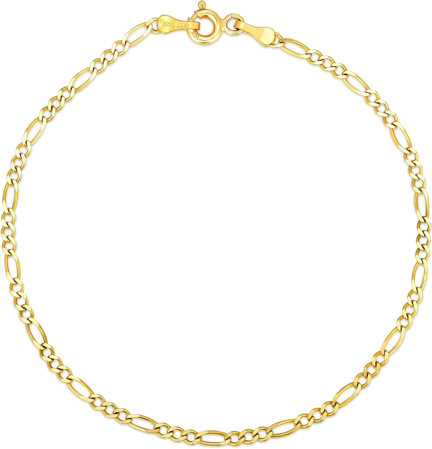 Floreo 10k Yellow Gold 2mm Figaro Chain Bracelet and Anklet with Concave Look