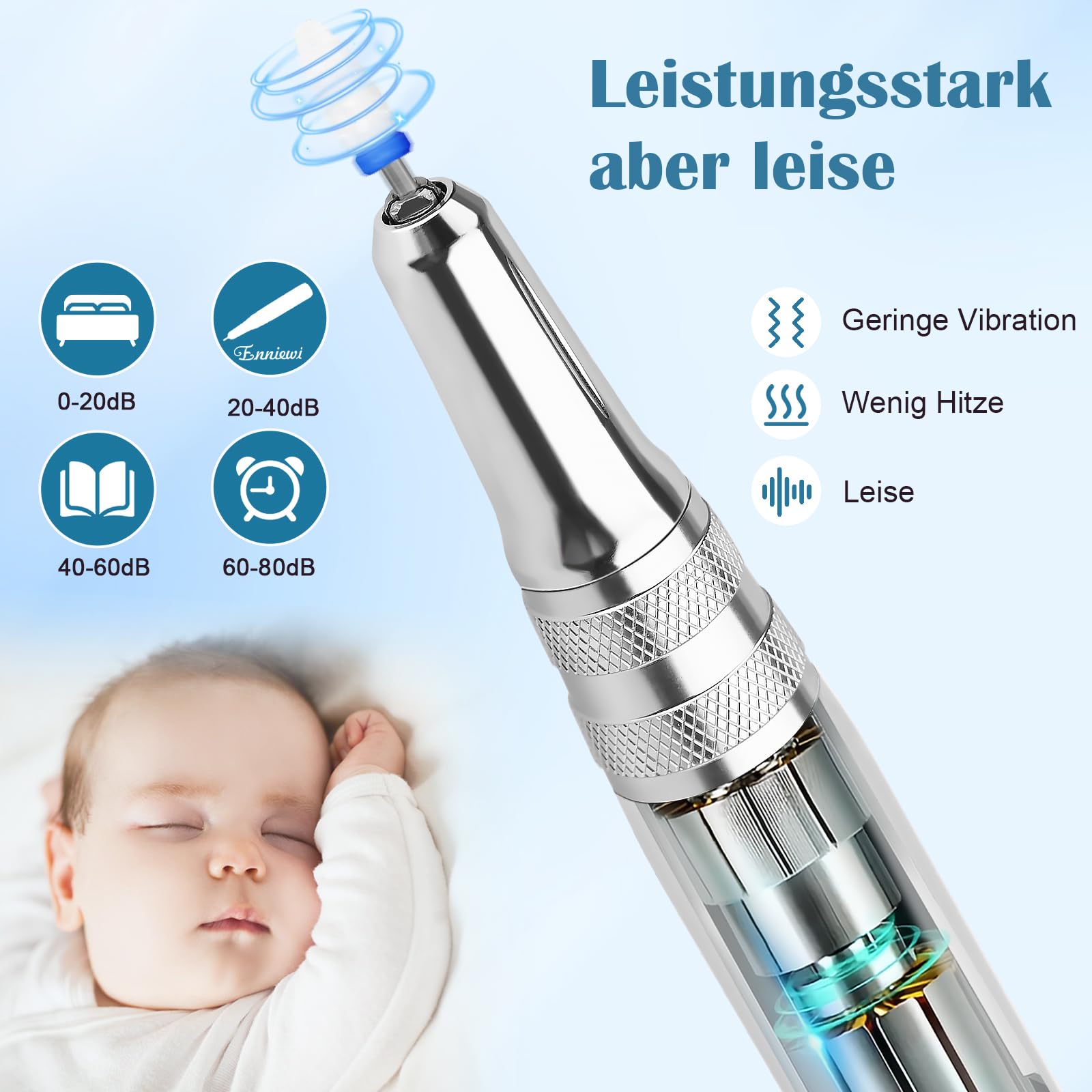 Nagelfräser 35000RPM für Gelnägel, Wiederaufladbarer Elektrischer Nagelfräser mit LED-Anzeige, Tragbar, Geräuscharm, Professionelles Maniküre- und tragbares nagelfräser klein, 48W, Weiß