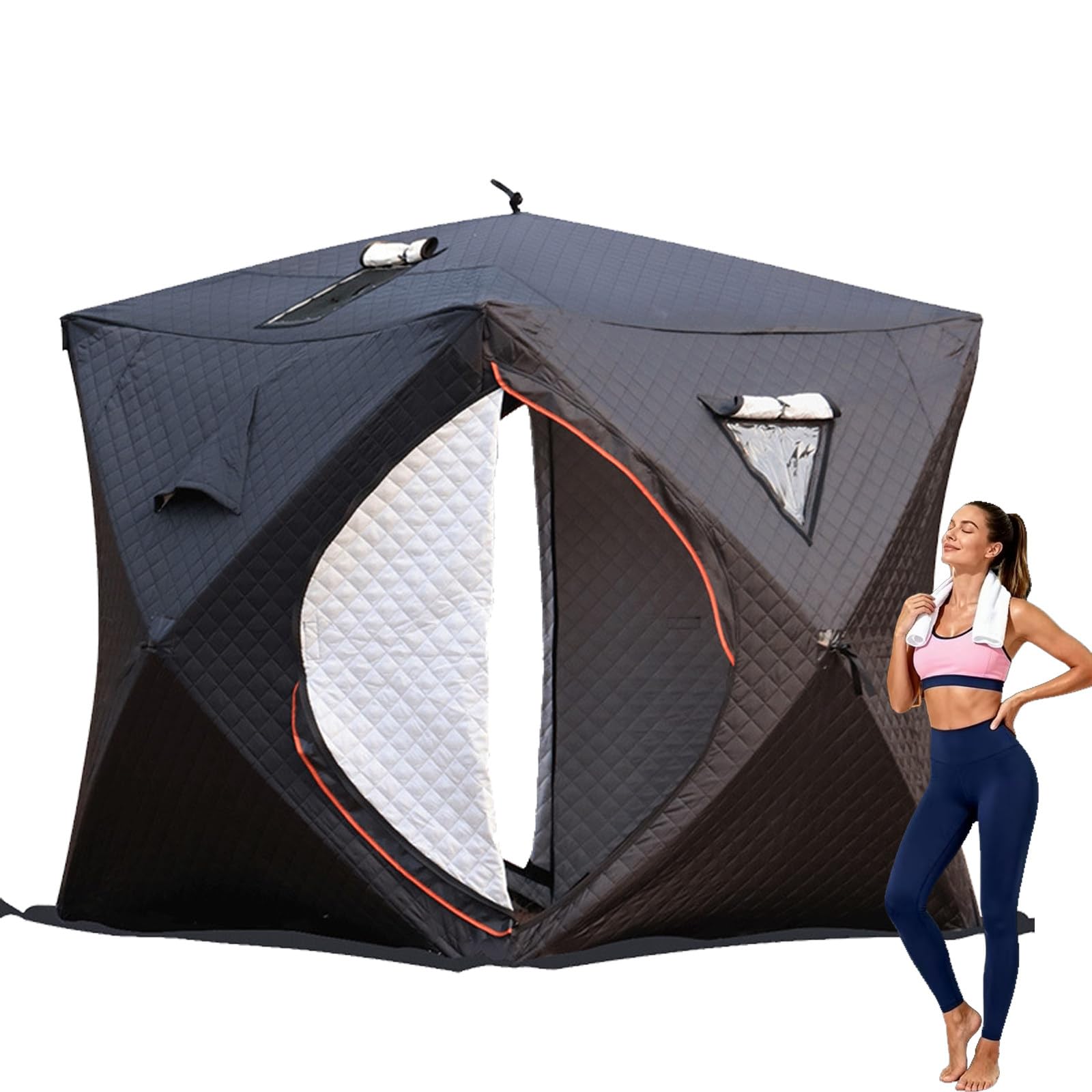 Outdoor-Sauna, 1,80m x 1,80m x 2,10m Tragbares isoliertes Saunazelt, Schnee- Winddicht mit Kaminloch für Garten und Eisfischen
