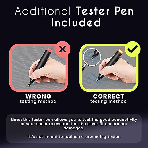 Miniatura 7 de Adamson Grounding - Sábana bajera ajustable, tamaño King, fibra plateada pura y algodón orgánico + cable de conexión a tierra + bolígrafo probador