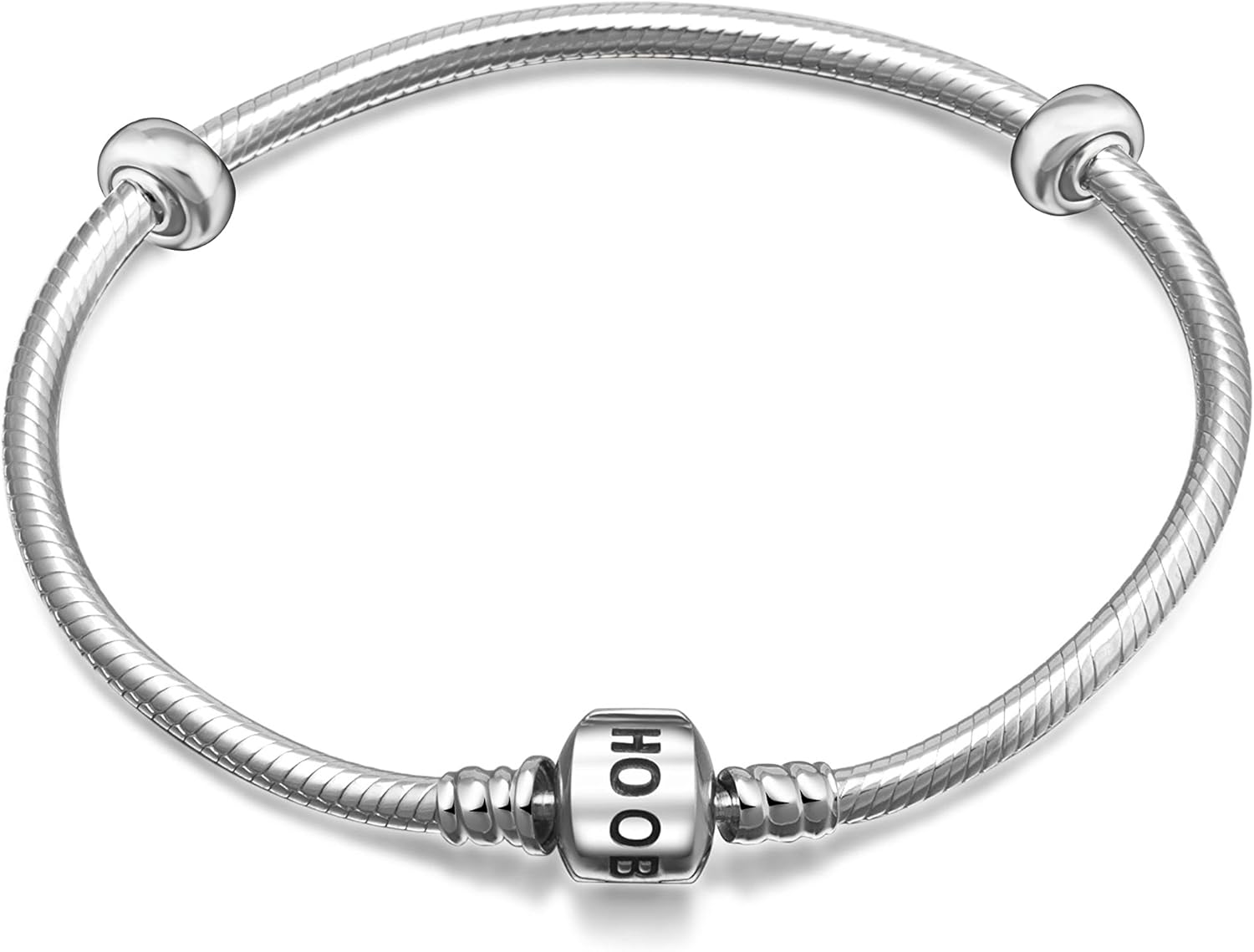 SOUKISS 925 Sterling Silver Snake Chain Bracelet with 2 Stopper Beads Charms Bracelet