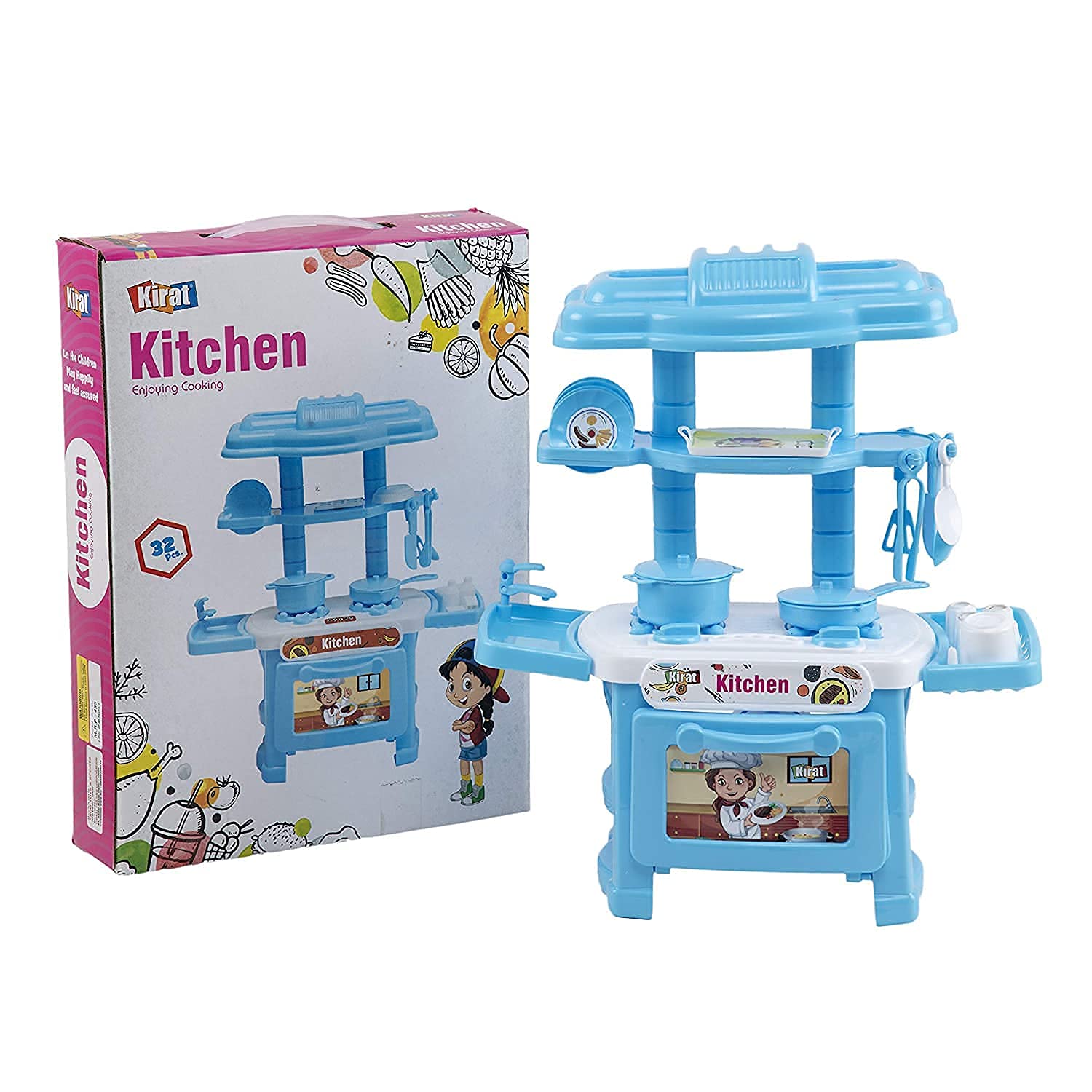 Wrikzos™32 Pcs Mini Kitchen Set Toy for Kids Little Coking Set for Kids (Blue)