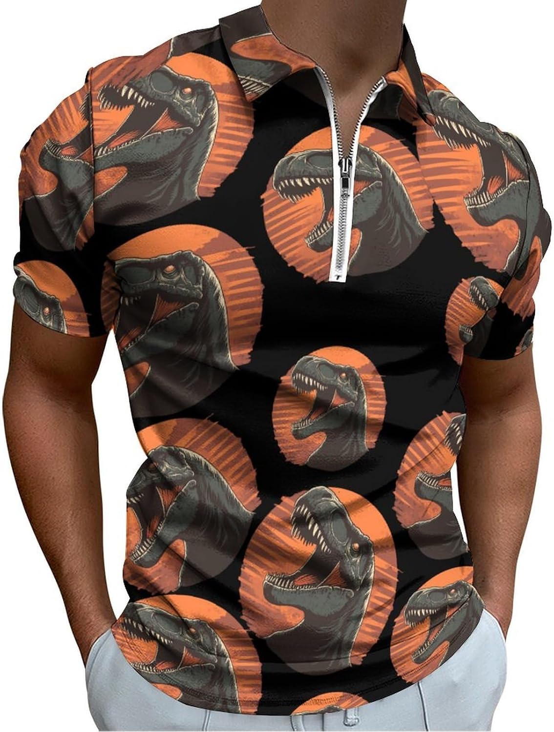 Vintage Dinosaur Men's Polo Shirts Short Sleeve Golf Shirt Casual T Shirt Tee Slim Fit Tops