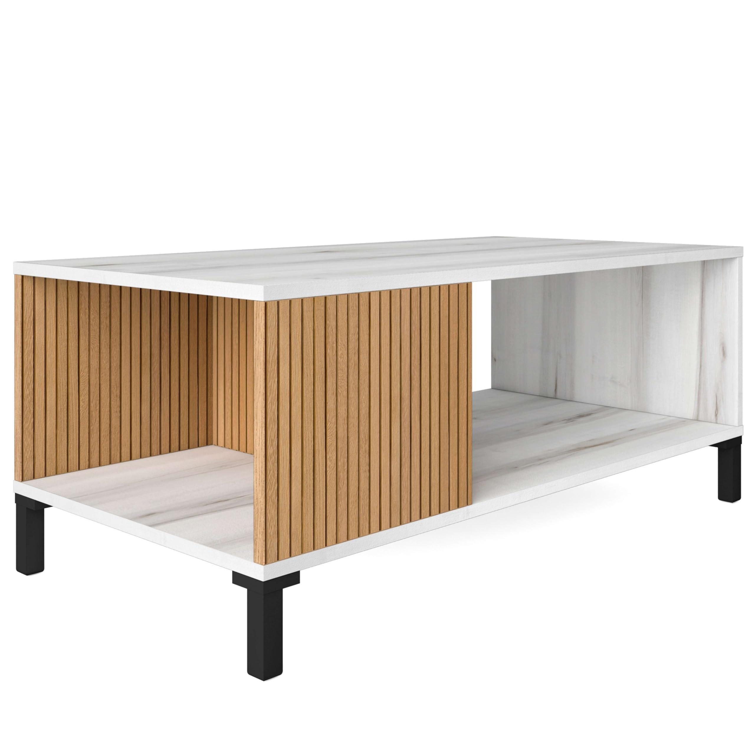 Miroytengo Conjunto de Muebles de Salón Comedor Tokio Estilo Nórdico en Color Blanco Albo y Roble Rayado (Aparador + Mesa de Centro + Mueble de TV)