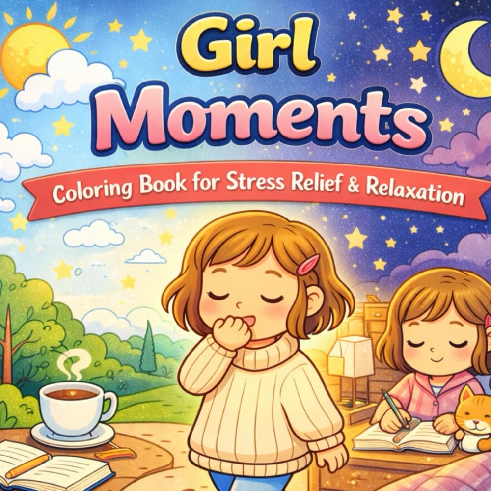 Girl Moments Coloring Book: Cozy Daily Life Scenes for Relaxation, Stress Relief & Mindfulness